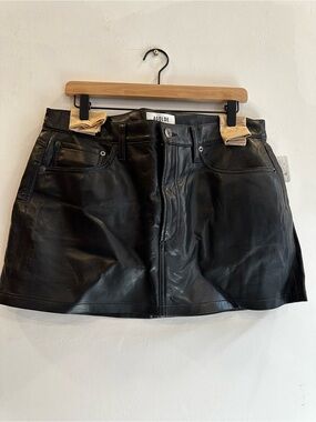 Agolde Black Leather A-Line Mini Skirt